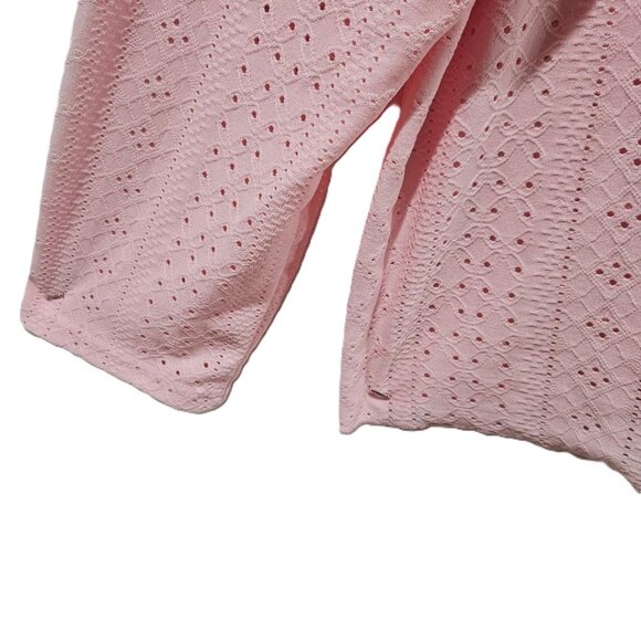 PINK EYELET KNIT LONG SLEEVE SPRING TEE TOP 3X - Picture 3 of 9